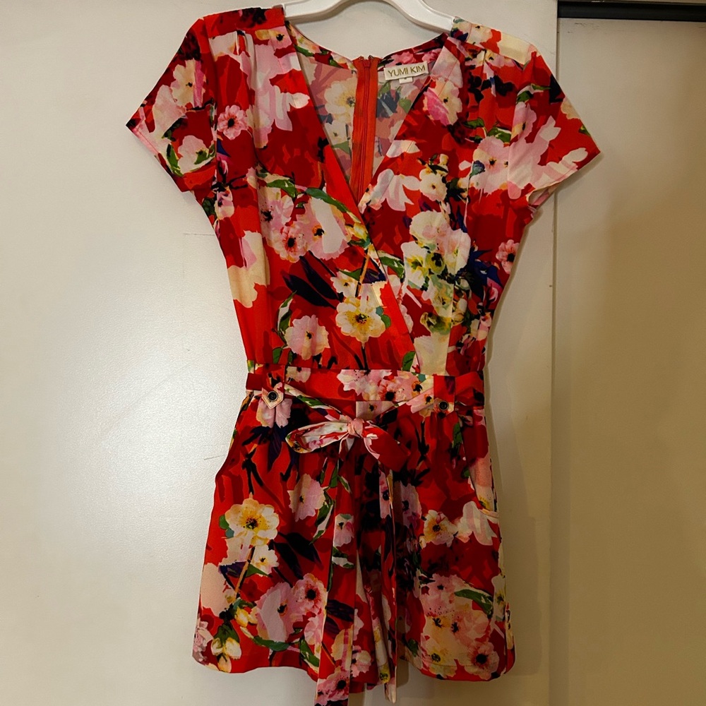 Floral Red Wrap Romper